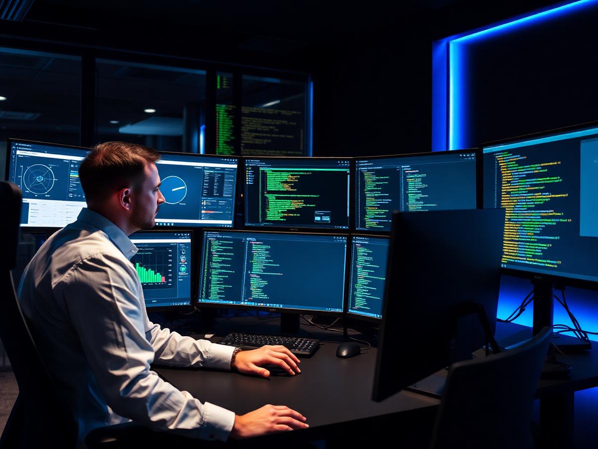 Analista monitorando segurança digital com seguro cyber