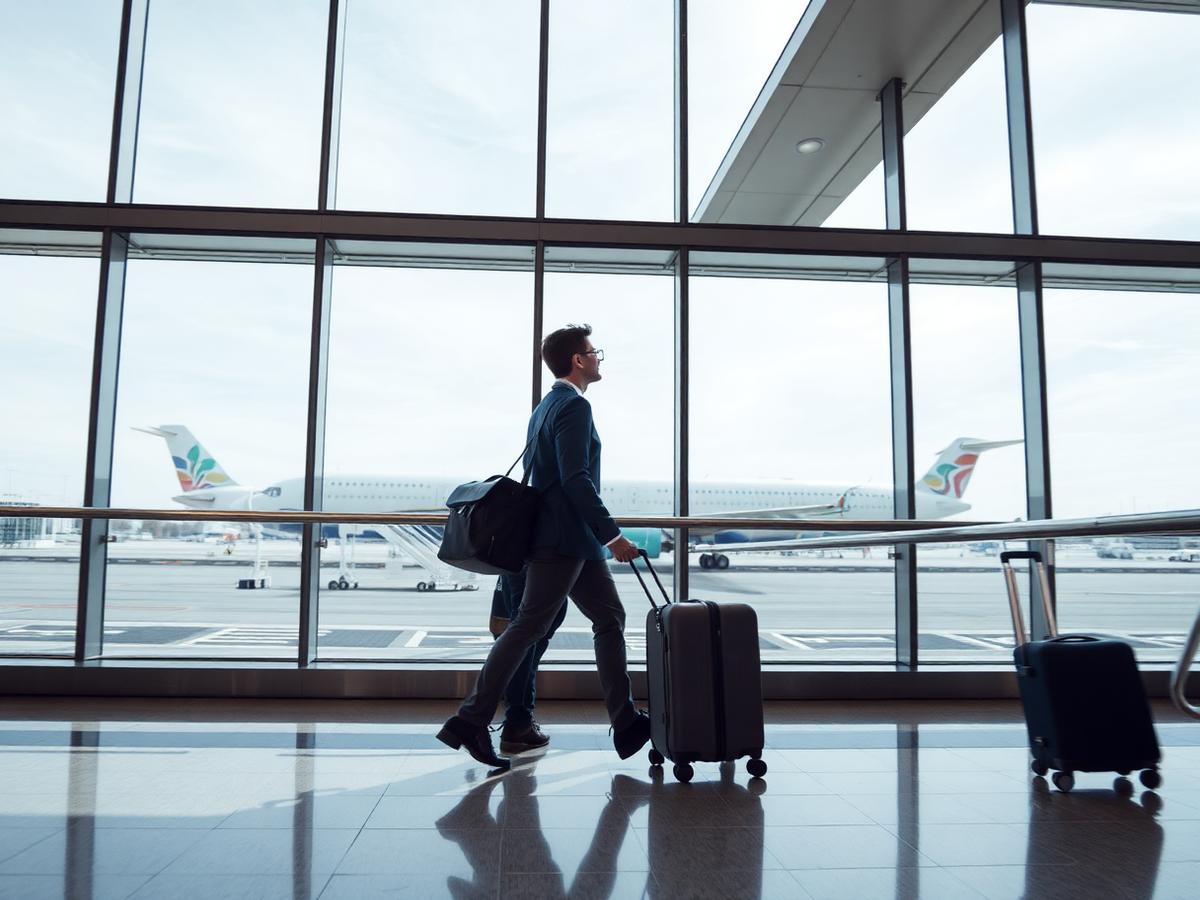 Viajante com mala em aeroporto com seguro viagem